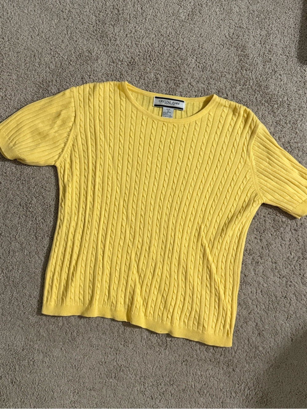 Yellow Cable Knit Short-Sleeve Sweater